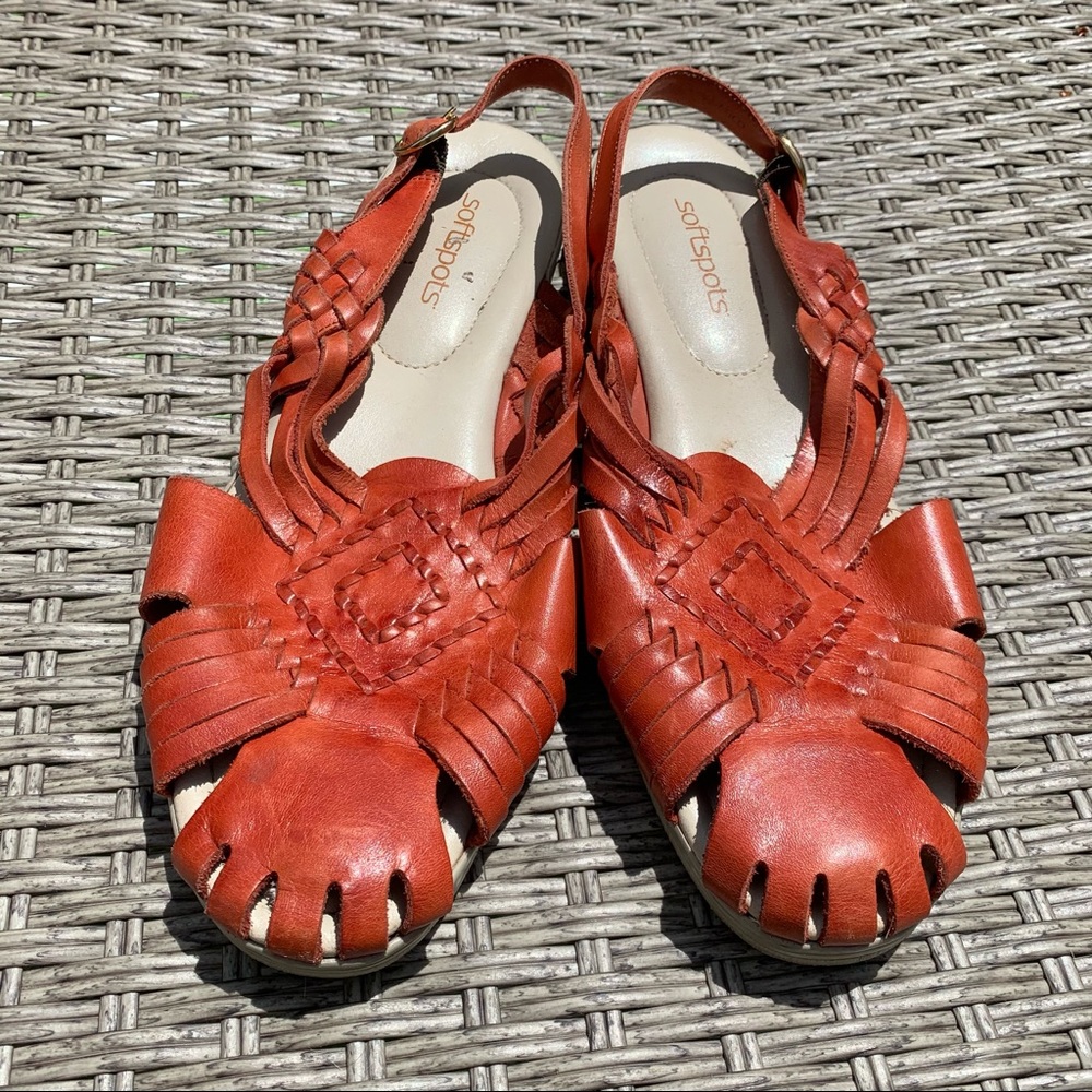Softspots | Red Leather Huarache Sandals | 11 - Picture 3 of 7